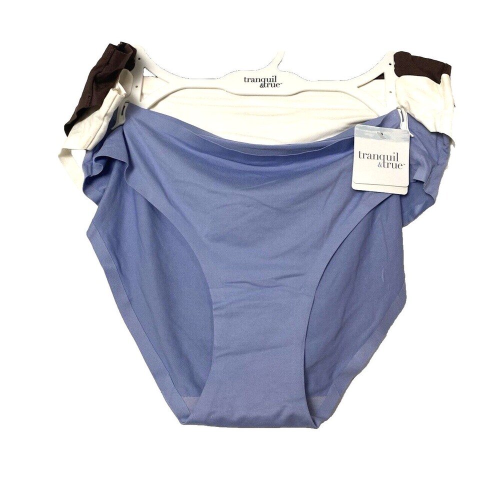 Tranquil & True Bikini Plus Size 3X Women's Panties 3 Pack Brown Blue Ivory